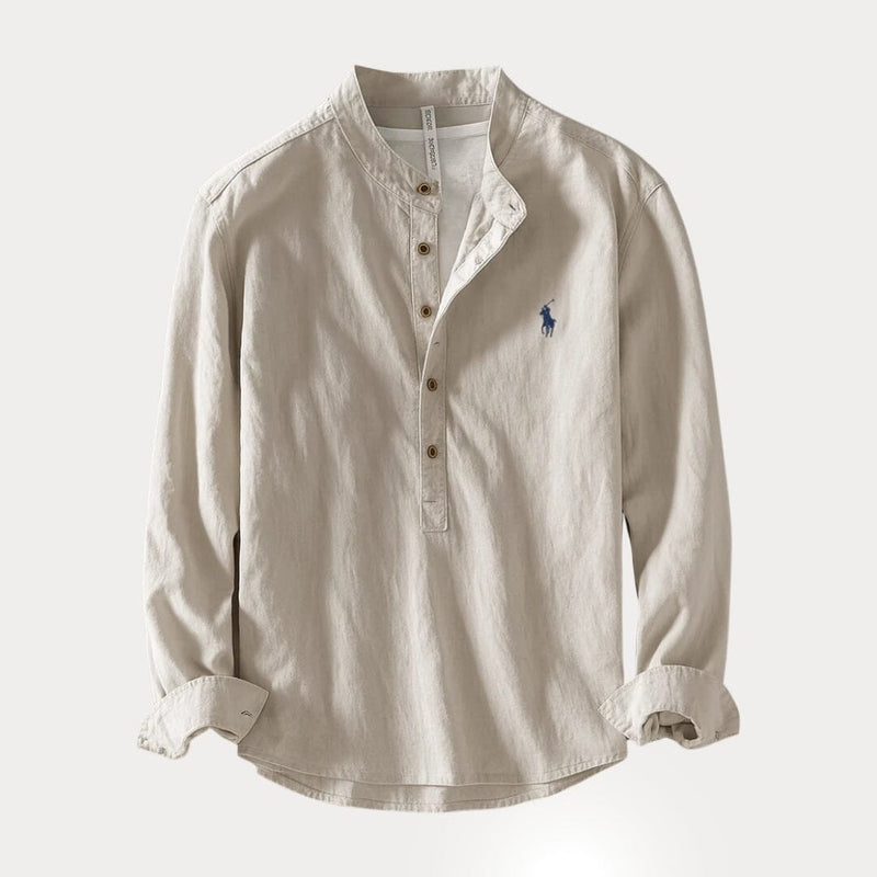 Camisa Masculina RL™ Gola Padre – Linho com Algodão